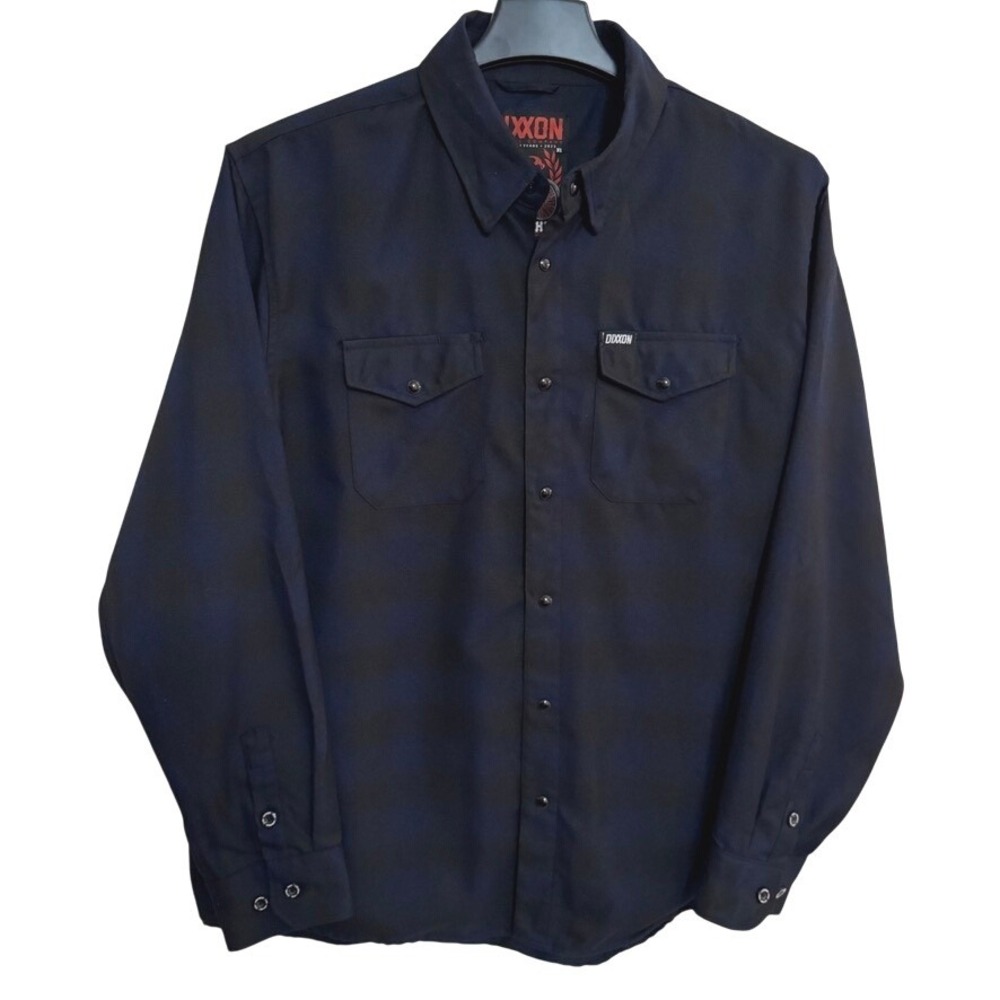 Dixxon Flannel Co Midnight Long Sleeve Shirt Mens XL Plaid Pearl Snap Blue Black